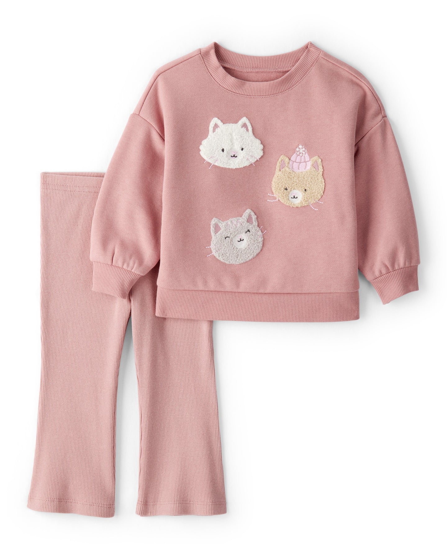 2-Piece Fleece Cat Pullover & Pant Set - Pink