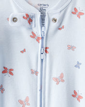Cargar imagen en el visor de la galería, Butterfly 100% Cotton Long-Sleeve Snug Fit 2-way Zip 1-Piece Pajamas - Blue
