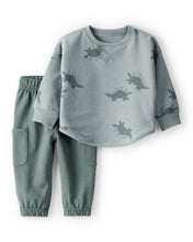 Cargar imagen en el visor de la galería, Dinosaur French Terry Long-Sleeve Tee &amp; Pant Set- Green/Grey
