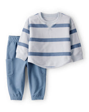 Cargar imagen en el visor de la galería, Striped French Terry Long-Sleeve Tee &amp; Pant Set - Blue
