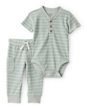 Cargar imagen en el visor de la galería, Stripe Thermal Bodysuit &amp; Pant Set - Green
