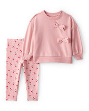 Cargar imagen en el visor de la galería, Cherry Bow French Terry Sweatshirt &amp; Pant Set - Pink
