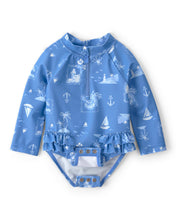 Cargar imagen en el visor de la galería, Sailboat Long-Sleeve 1-Piece Rashguard Swimsuit - Blue

