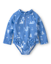 Cargar imagen en el visor de la galería, Sailboat Long-Sleeve 1-Piece Rashguard Swimsuit - Blue
