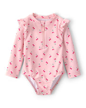 Cargar imagen en el visor de la galería, Cherry Long-Sleeve 1-Piece Rashguard Swimsuit - Pink
