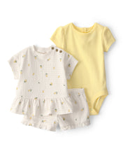 Cargar imagen en el visor de la galería, 3-Piece Lemon Top; Bodysuit &amp; Short Set - Yellow/Ivory
