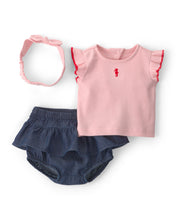 Cargar imagen en el visor de la galería, 3-Piece Headband; Top &amp; Chambray Short Set - Pink
