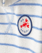 Cargar imagen en el visor de la galería, 'Oh Snap!' Lobster Stripe Short-Sleeve Hooded Romper - Blue/White
