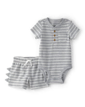 Cargar imagen en el visor de la galería, 2-Piece Dino Spikes Waffle-Knit Short-Sleeve Bodysuit &amp; Short Set - Grey
