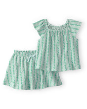 Cargar imagen en el visor de la galería, 2-Piece Vine Short-Sleeve Top &amp; Skirt Set - Green
