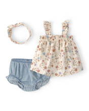 Cargar imagen en el visor de la galería, Baby Girl 2-Piece Floral Top &amp; Short Set - Ivory/Blue
