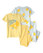 Cargar imagen en el visor de la galería, Lemon 100% Cotton Snug Fit 4-Piece Pajama Set - Blue/Yellow
