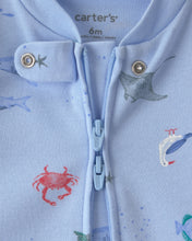 Cargar imagen en el visor de la galería, Sea Animals 2-Way Zip 100% Cotton Sleep &amp; Play Pajama - Blue
