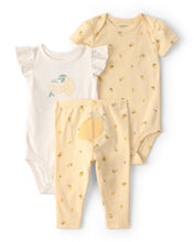 Cargar imagen en el visor de la galería, 3-Piece Lemon Bodysuits &amp; Pant Set - Yellow/White
