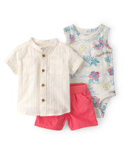 Cargar imagen en el visor de la galería, 3-Piece Tropical Beach Short-Sleeve Bodysuit, Top &amp; Short Set
