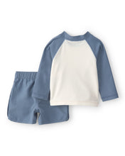 Cargar imagen en el visor de la galería, 3-Piece Palm Tree Long-Sleeve Rashguard Swimsuit Set - Blue/White
