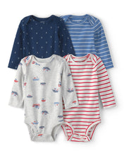 Cargar imagen en el visor de la galería, 4-Pack Sailboat Striped Long-Sleeve Multipack Bodysuits
