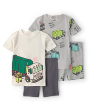 Cargar imagen en el visor de la galería, Trash Truck 100% Cotton Short-Sleeve Snug Fit 4-Piece Pajama Set - Grey
