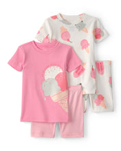 Cargar imagen en el visor de la galería, Ice Cream 100% Cotton Short-Sleeve Snug Fit 4-Piece Pajama Set - Pink/Ivory

