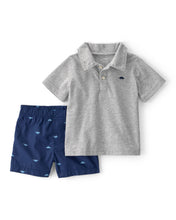 Cargar imagen en el visor de la galería, 2-Piece Dinosaur Polo &amp; Short Set - Navy/Grey
