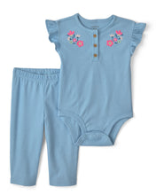 Cargar imagen en el visor de la galería, 2-Piece Floral Bodysuit &amp; Pant Set - Blue
