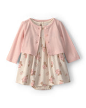 Cargar imagen en el visor de la galería, Conjunto de 2 piezas con vestido floral en rosa y marfil
