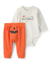 Cargar imagen en el visor de la galería, 2-Piece 'Baby's First Halloween' Long-Sleeve Bodysuit &amp; Pant Set - Orange/Cream
