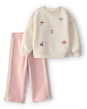 Cargar imagen en el visor de la galería, 2-Piece Varsity Fleece Sweatshirt &amp; Pant Set - Cream/Pink
