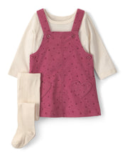 Cargar imagen en el visor de la galería, 3-Piece Heart Corduroy Long-Sleeve Dress Set - Pink/Cream
