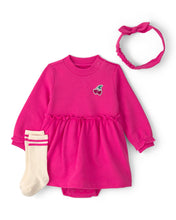 Cargar imagen en el visor de la galería, 3-Piece Cherry French Terry Long-Sleeve Dress Set - Pink
