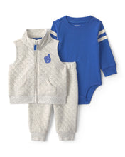 Cargar imagen en el visor de la galería, 3-Piece Varsity Quilted Layering Set - Grey/Blue
