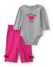 Cargar imagen en el visor de la galería, 2-Piece 'Little Sweethearts Club' Long-Sleeve Bodysuit &amp; Pant Set - Pink/Grey
