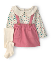 Cargar imagen en el visor de la galería, 3-Piece Floral Corduroy Long-Sleeve Dress Set - Pink/Cream
