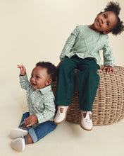 Cargar imagen en el visor de la galería, 2-Piece Plaid Flannel Long-Sleeve Top &amp; Pant Set - Green/Indigo
