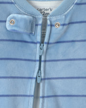 Cargar imagen en el visor de la galería, 1-Piece Striped Raccoon 2-Way Zip DreamPlush Snug Fit Footed Pajama - Blue
