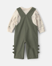Cargar imagen en el visor de la galería, 2-Piece Dinosaur Long-Sleeve Overall Set - Olive Green
