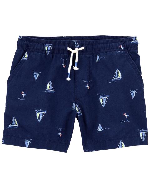 Sailboat Pull-On Linen Shorts