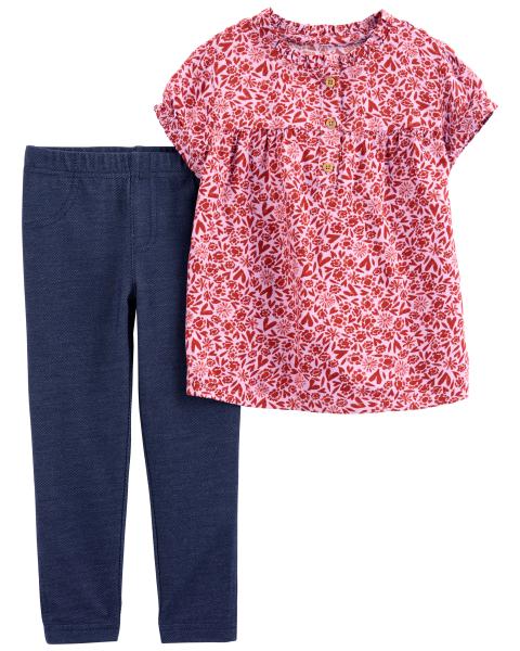 2-Piece Floral Top & Jegging Set