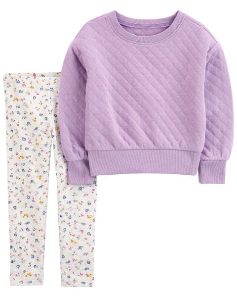 2-Piece Quilted Pullover & Floral Legging Set