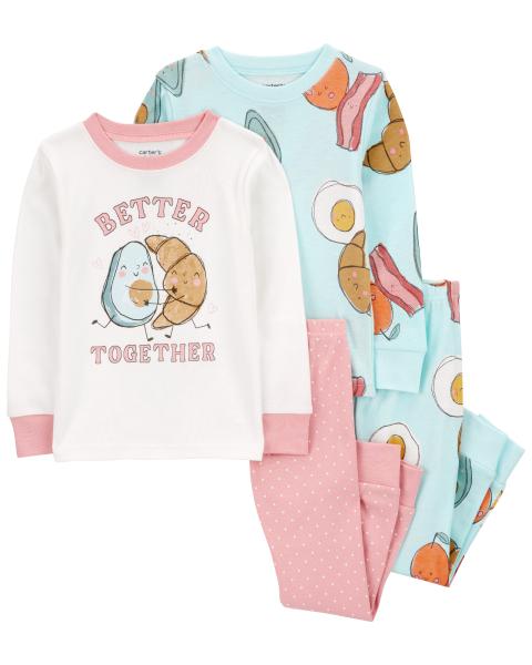 4-Piece Breakfast Print 100% Snug Fit Cotton Pajamas