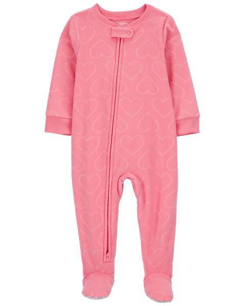 1-Piece Hearts Fleece Footie Pajamas