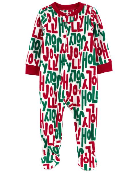 1-Piece Holly Jolly Fleece Footie Pajamas