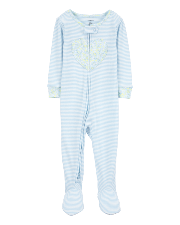 1-Piece Heart Cotton Footie Pajamas
