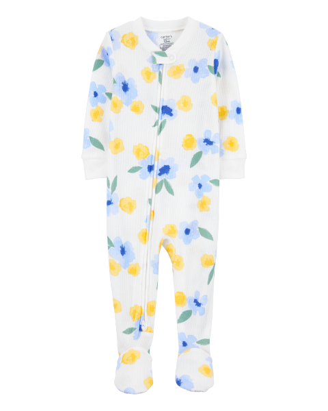 1-Piece Floral Thermal Footie Pajamas