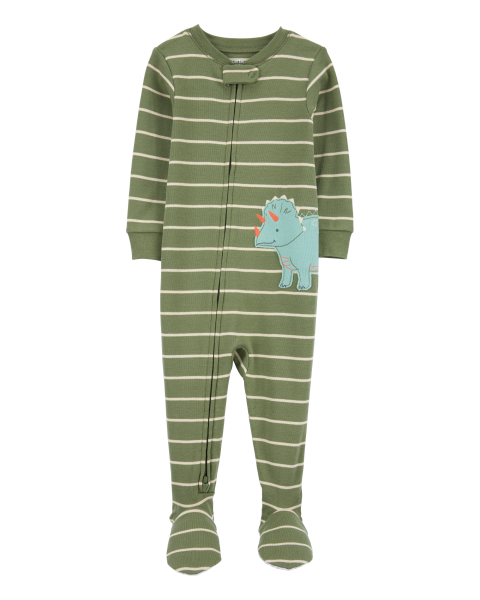 1-Piece Dinosaur Striped Thermal Footie Pajamas
