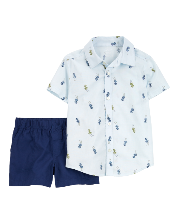 2-Piece Race Car Button-Down Shirt Outfit Set