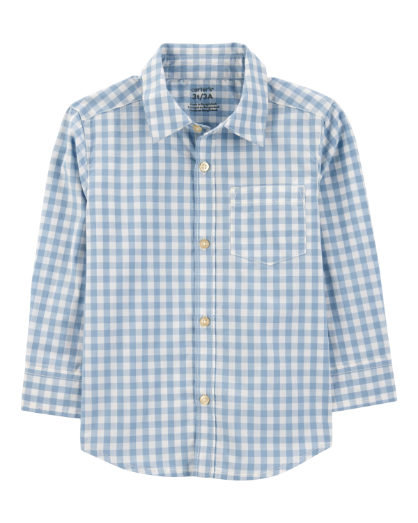 Plaid Woven Long-Sleeve Button-Down Shirt - Blue