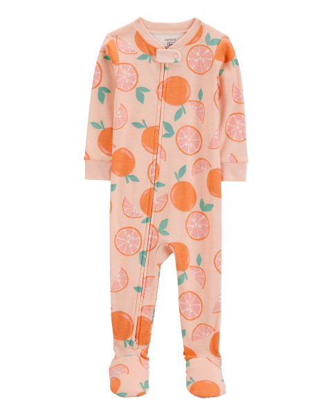 1-Piece Orange Print 100% Snug Fit Cotton Footie Pajamas