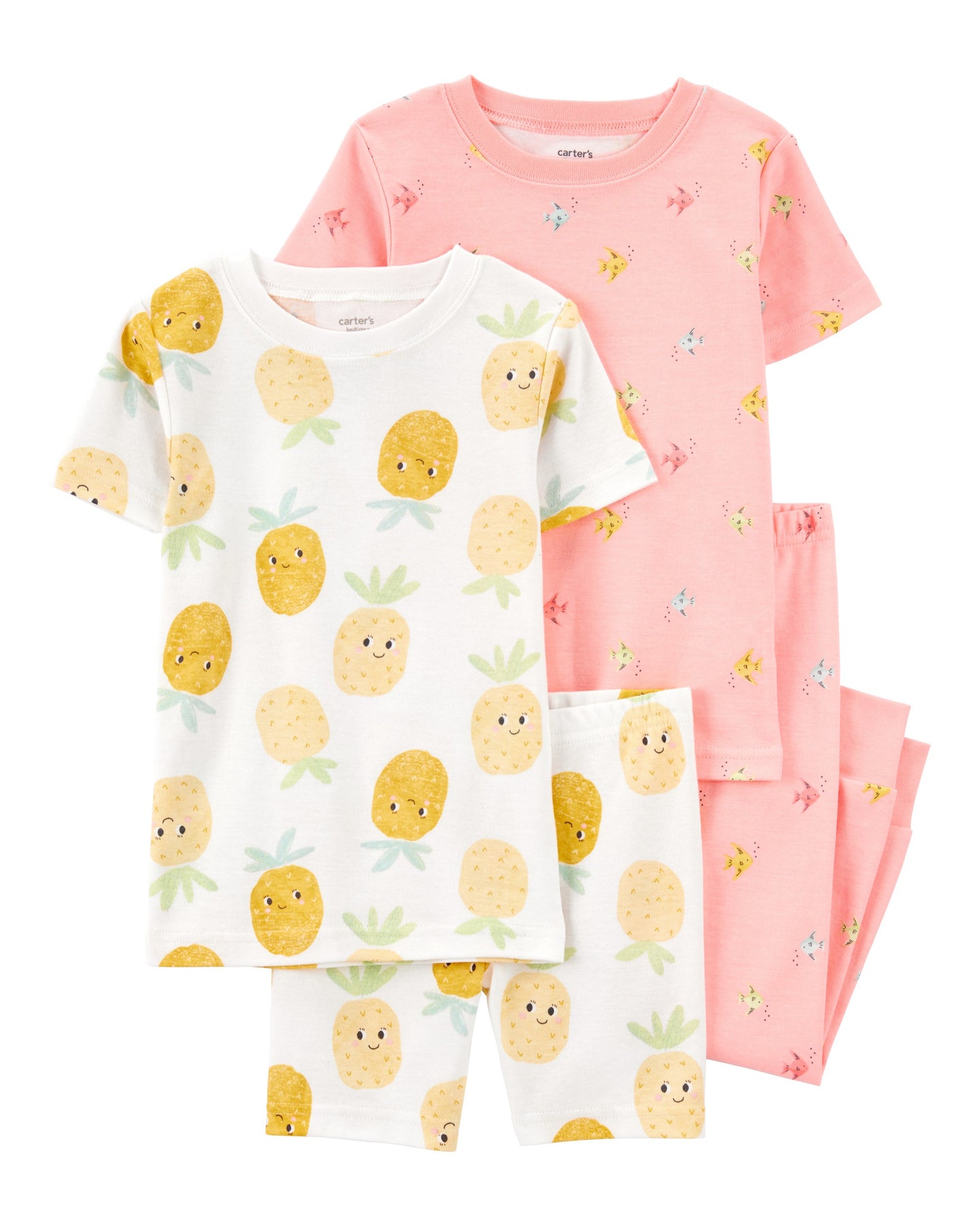 4-Piece Pineapple & Fish Print 100% Snug Fit Cotton Pajamas