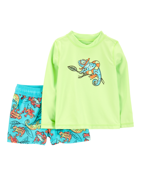 2-Piece Iguana Rashguard & Swim Trunks